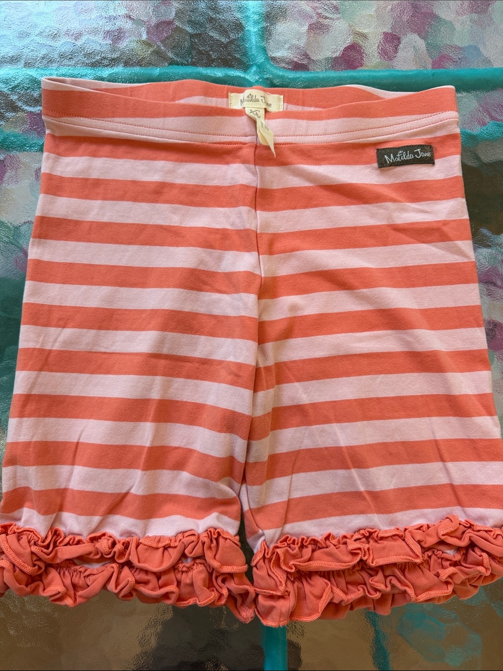 Matilda Jane Coral and White Striped Ruffle Pajama Shorts